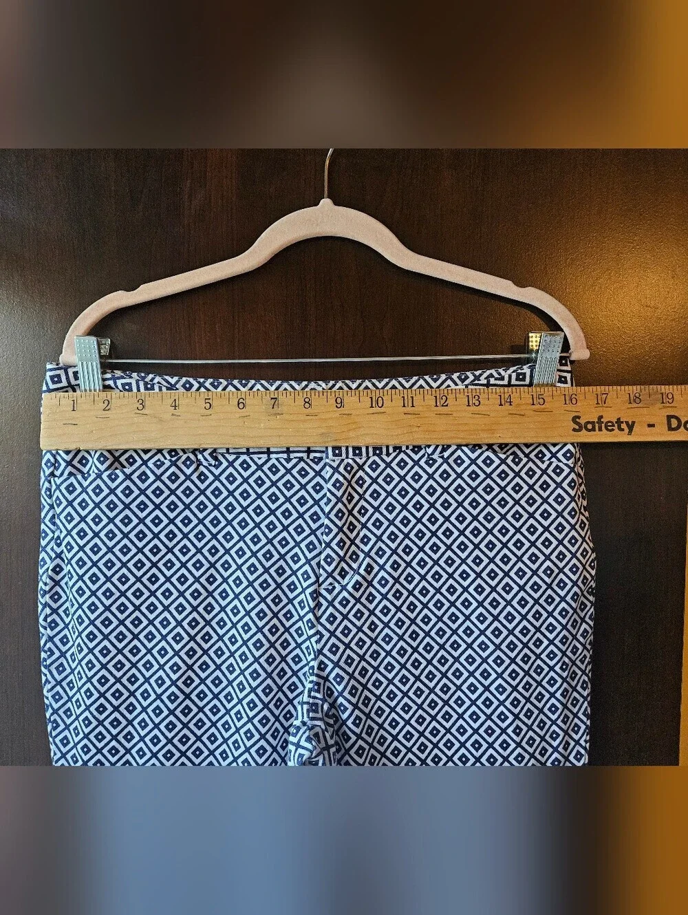 Faded Glory Navy Blue & White Diamond Print Pants Size 10